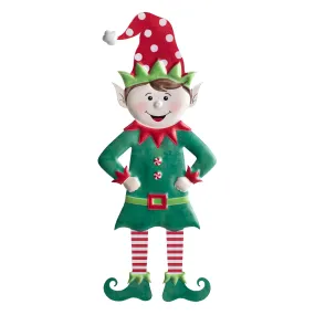 13" Metal Embossed Hanger: Red & Emerald Elf