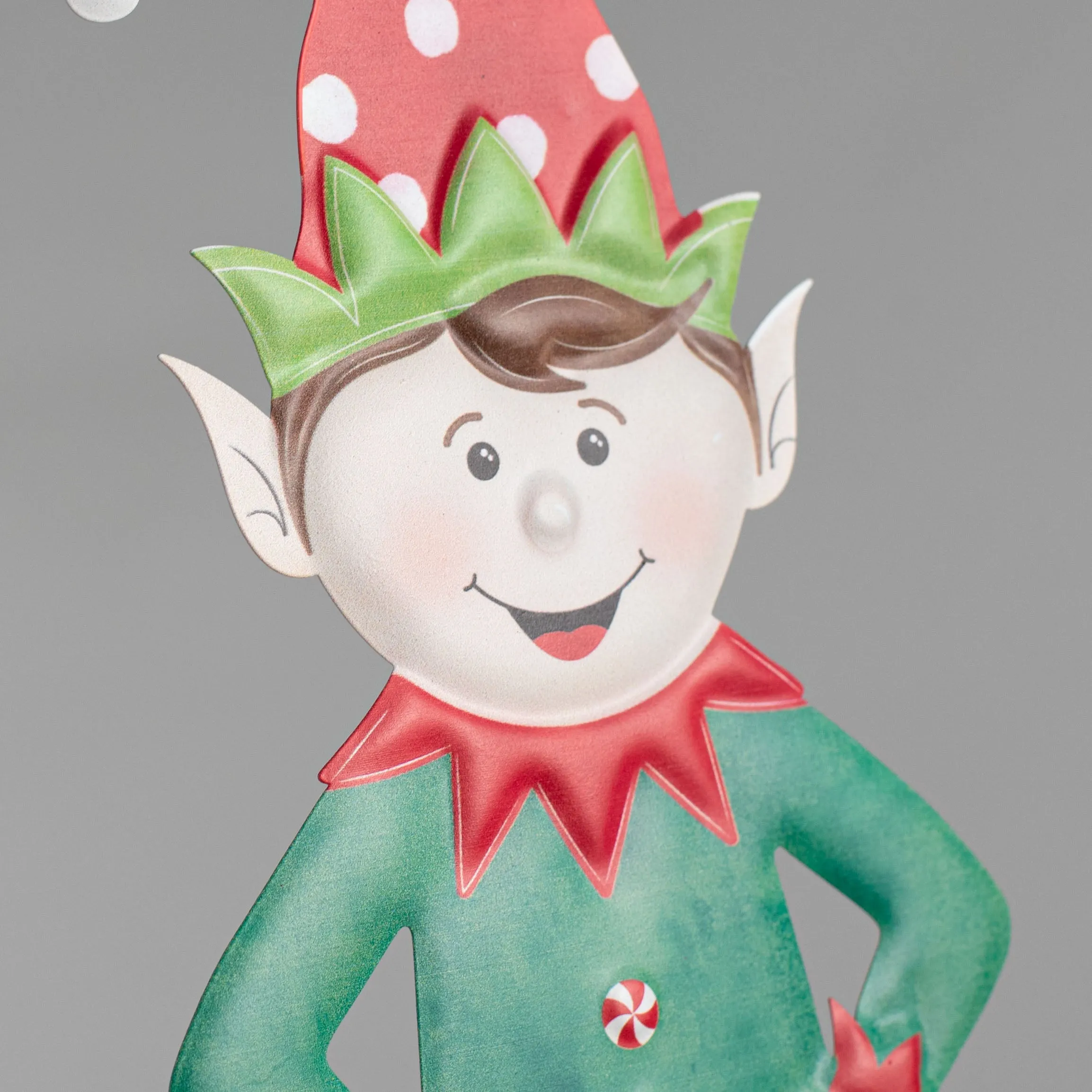 13" Metal Embossed Hanger: Red & Emerald Elf