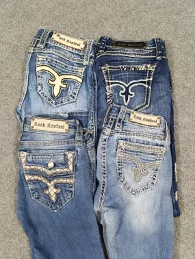 #190 Ladies Y2K Rock Revival Flared and Straight Jeans -8