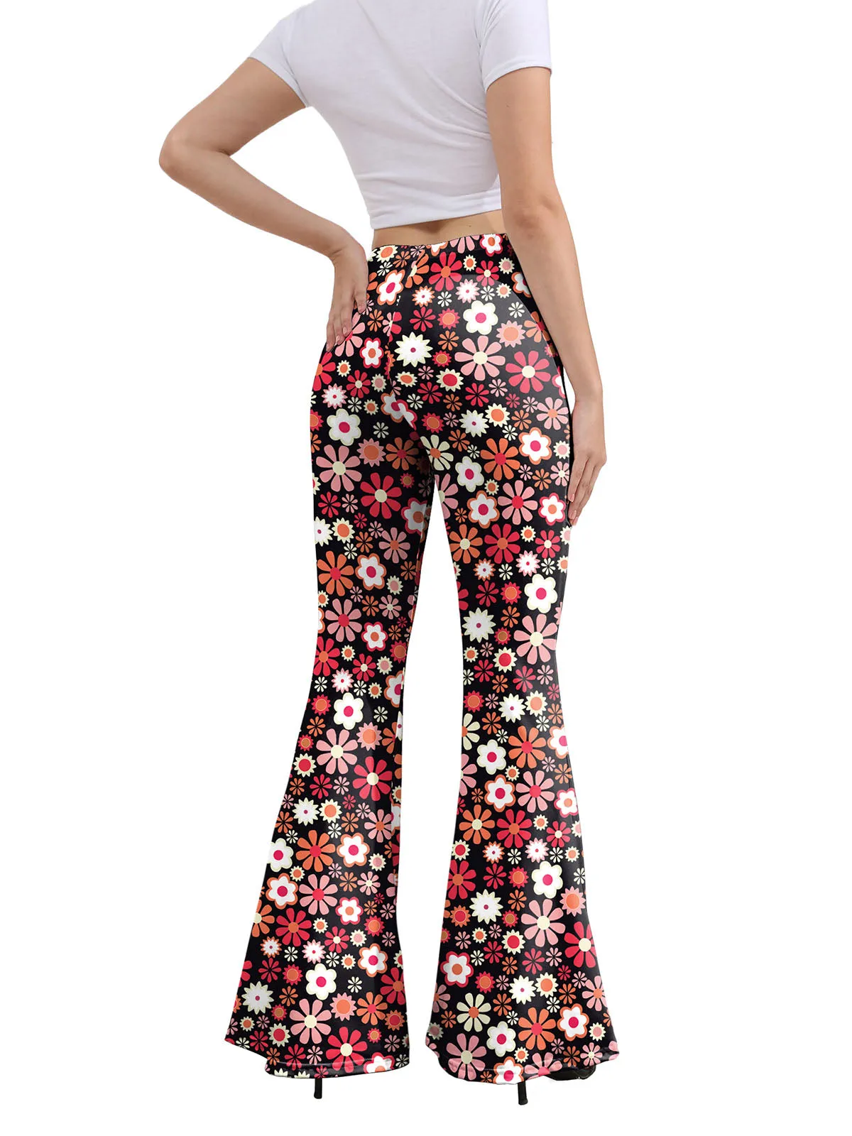 1960s High Waist Floral Flare Pants