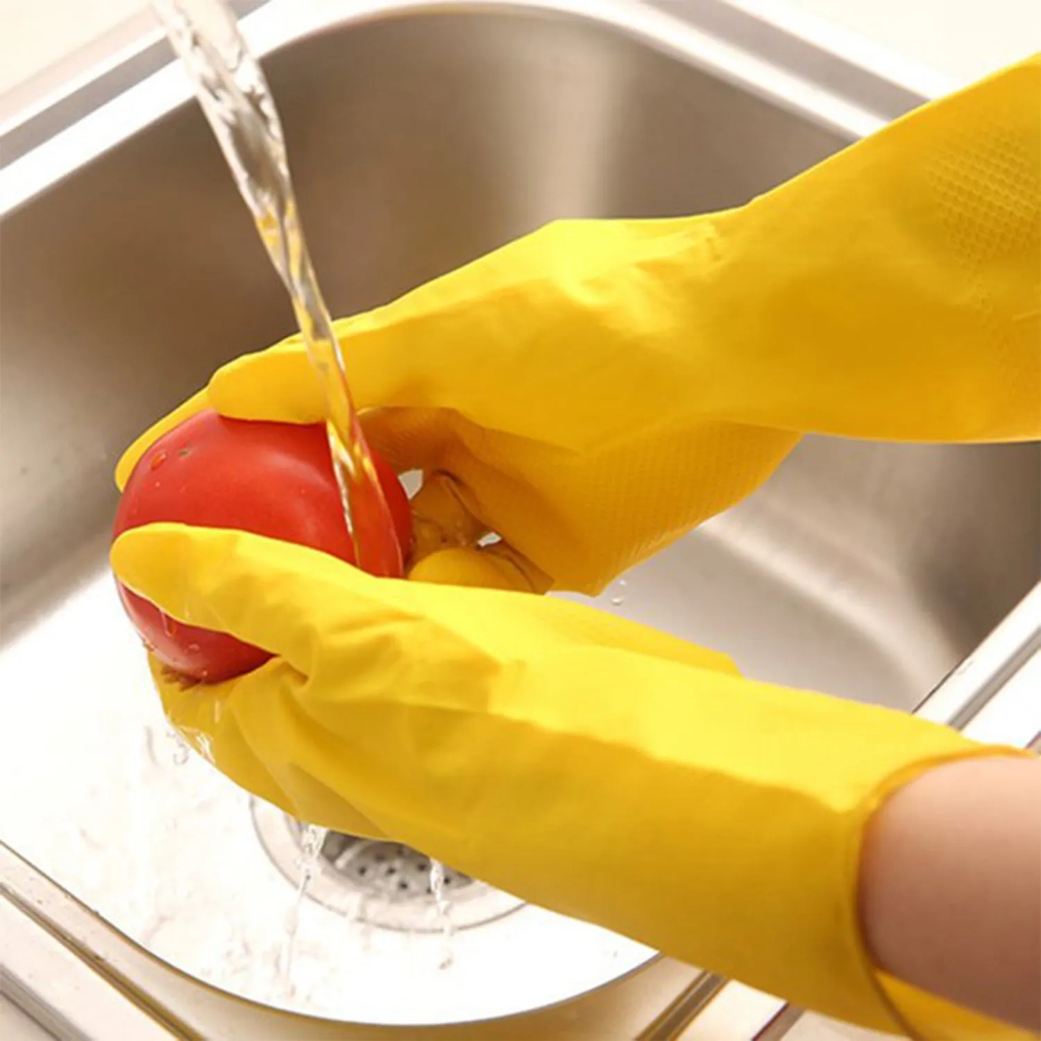 4854 2 pair med yellow gloves For Types Of Purposes Like Washing Utensils, Gardening And Cleaning Toilet Etc.