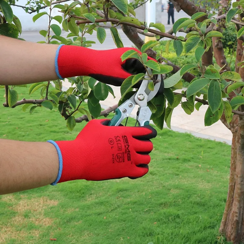 6 Pairs GMG CE EN388 Red Polyester Black PU Work Safety Gloves Garden Construction industry Mechanic Working Gloves