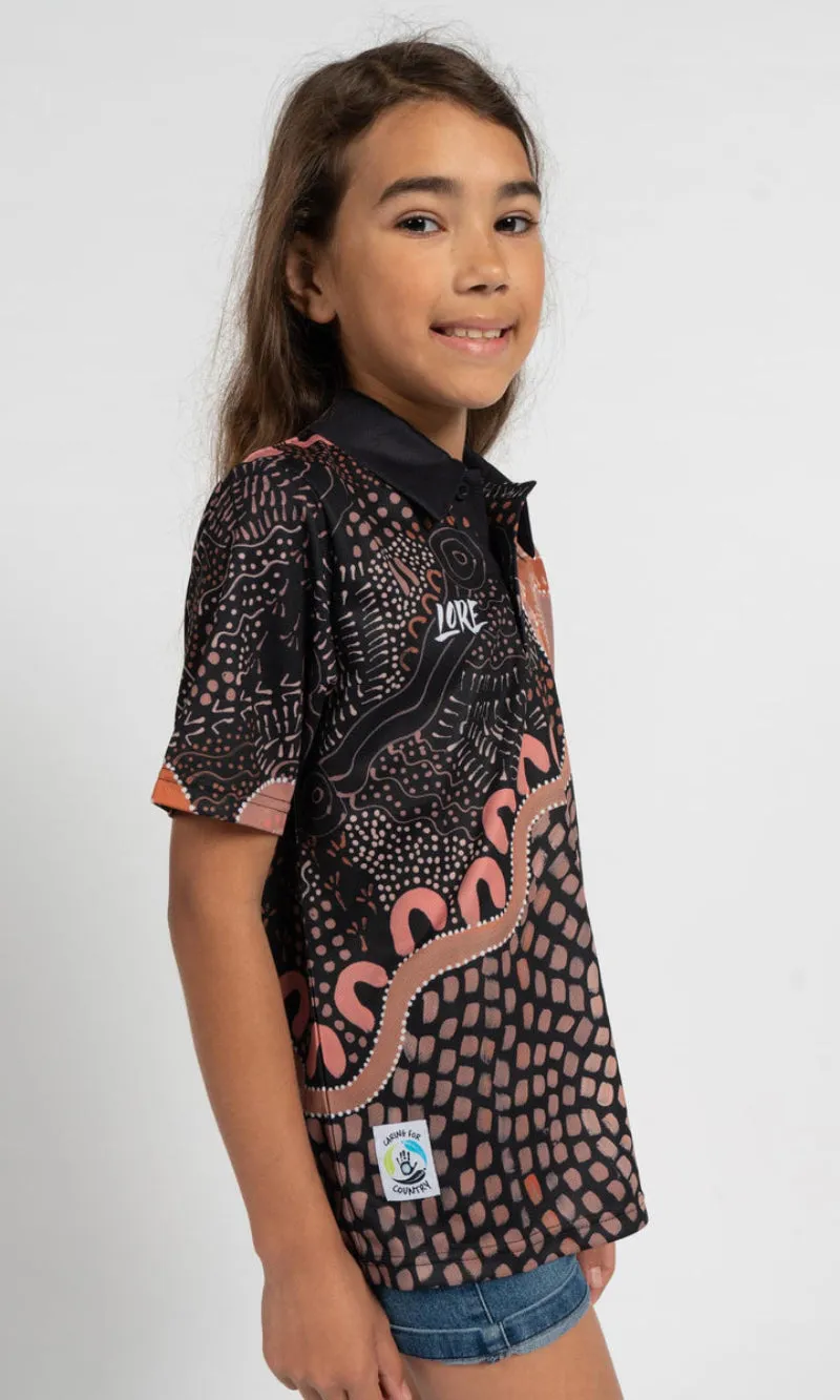 Aboriginal Art Kids Unisex Polo Gathering on Country