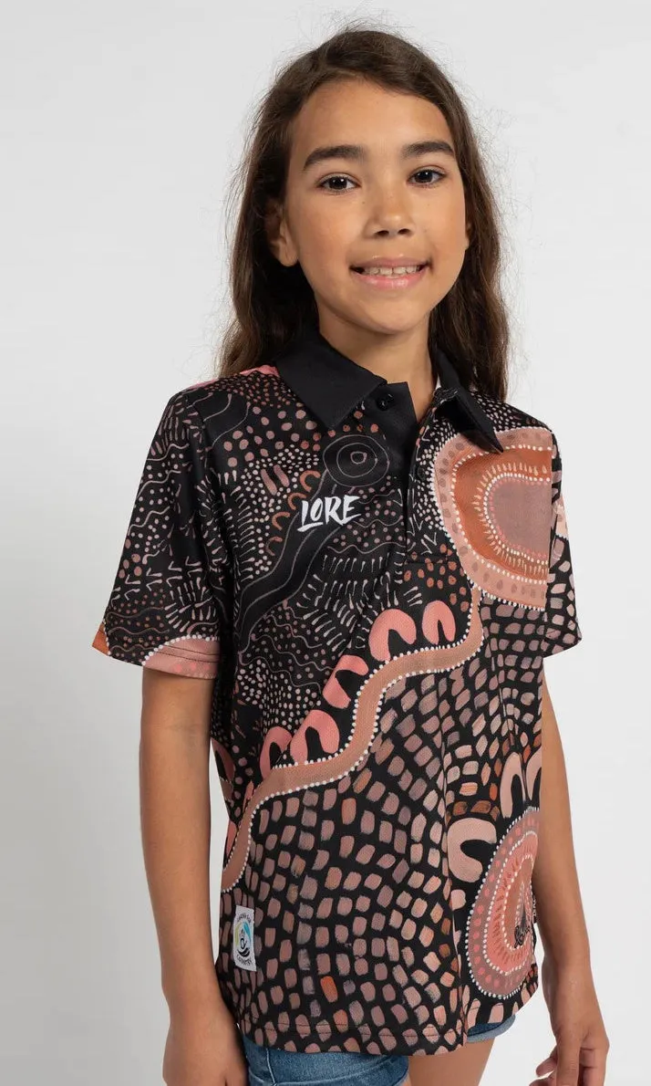 Aboriginal Art Kids Unisex Polo Gathering on Country