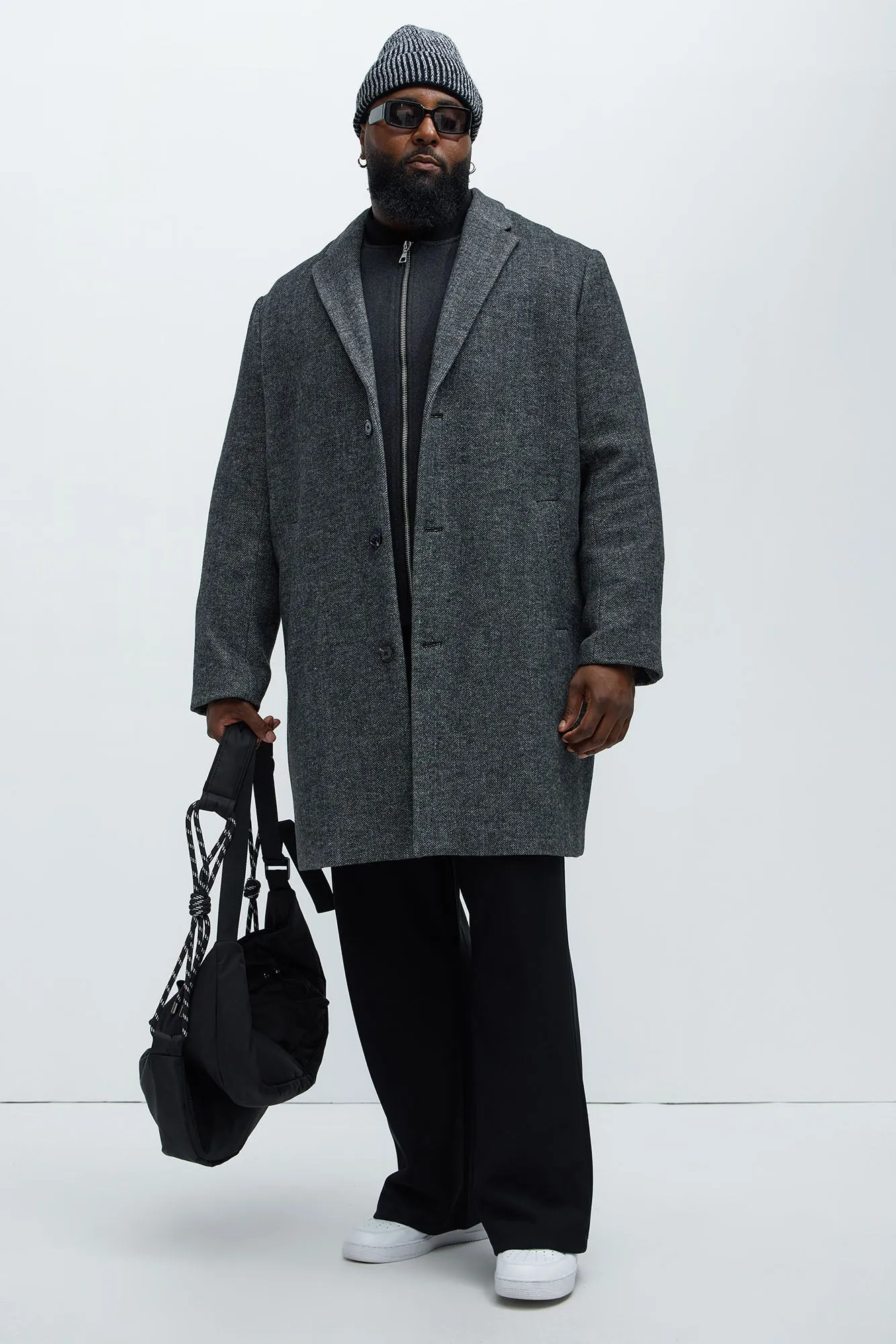 Acorn Herringbone Long Coat - Charcoal