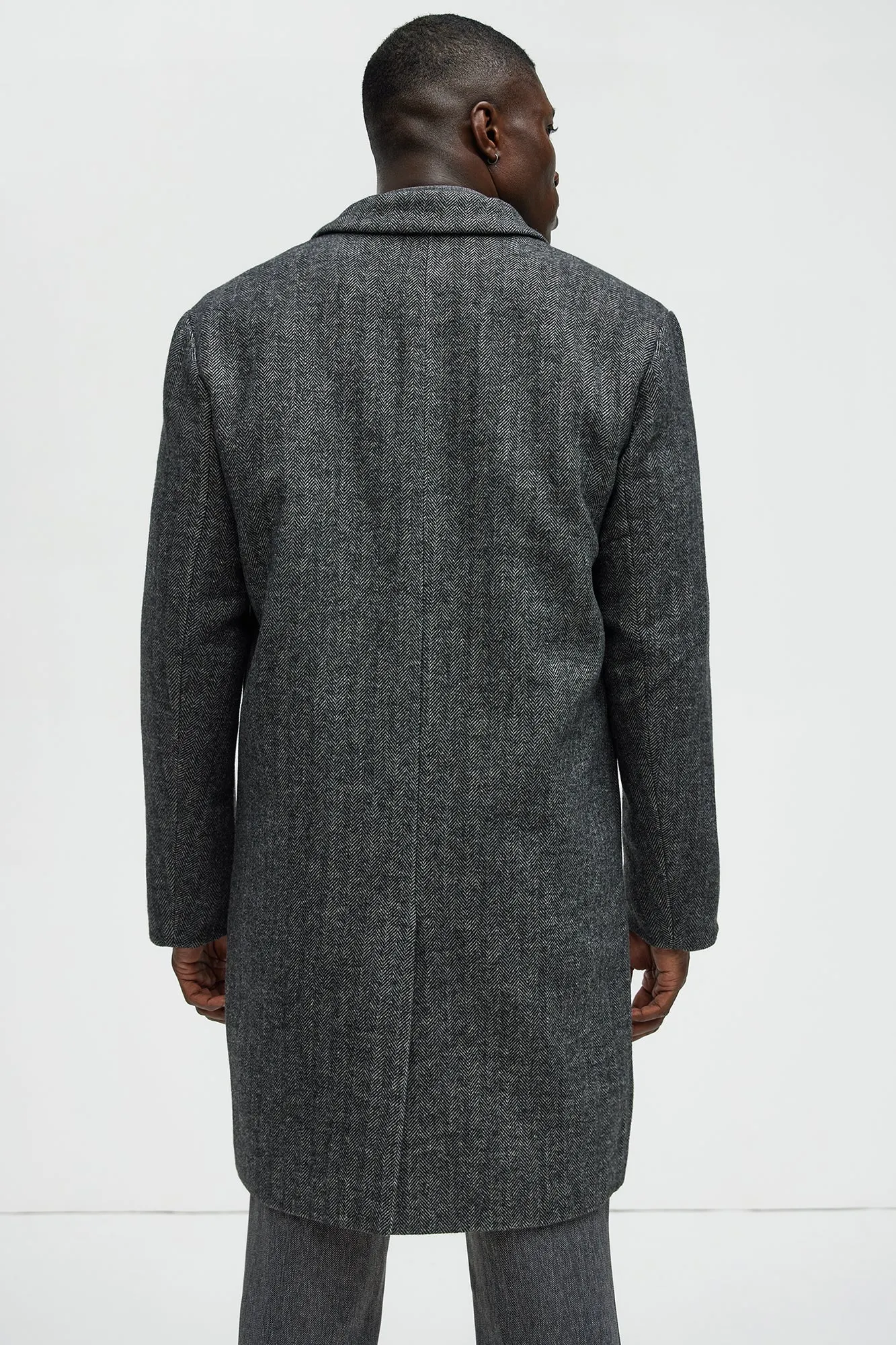 Acorn Herringbone Long Coat - Charcoal