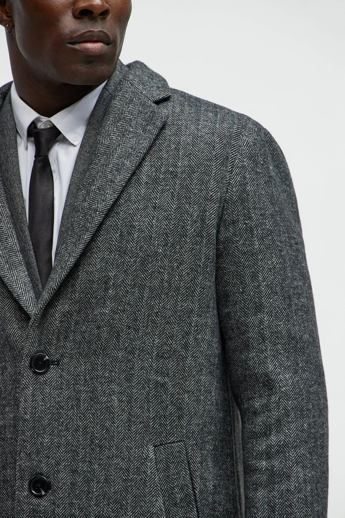 Acorn Herringbone Long Coat - Charcoal