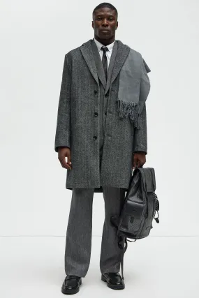 Acorn Herringbone Long Coat - Charcoal