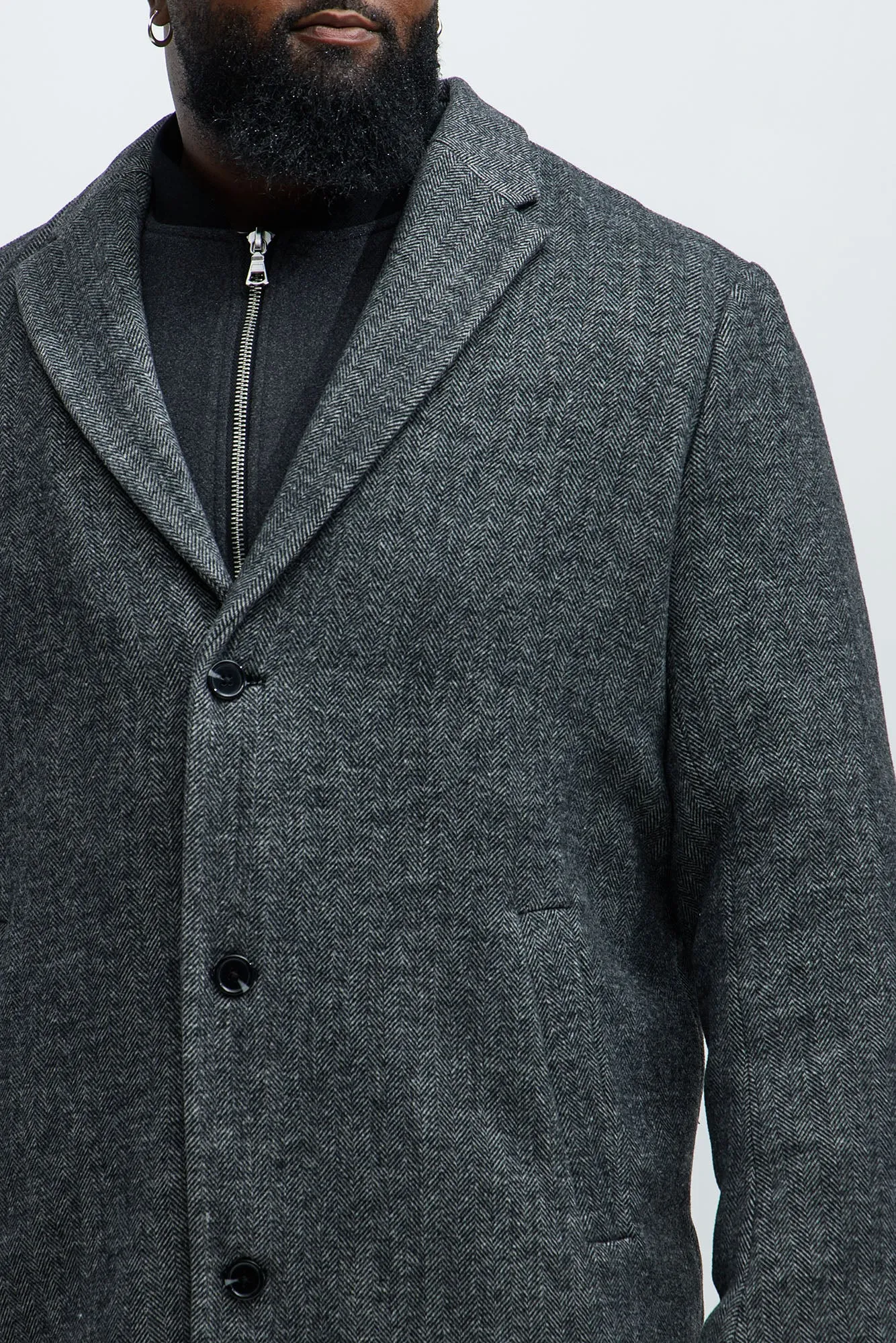 Acorn Herringbone Long Coat - Charcoal