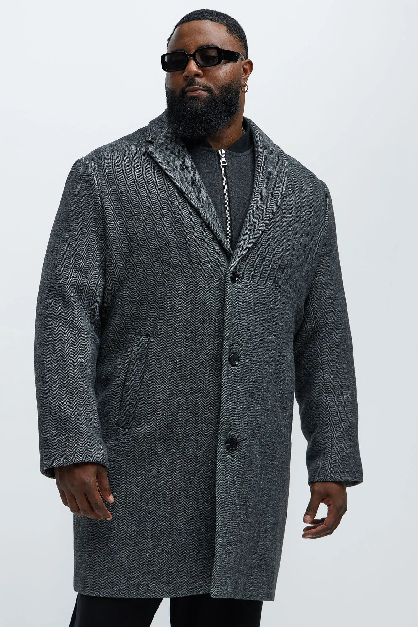 Acorn Herringbone Long Coat - Charcoal