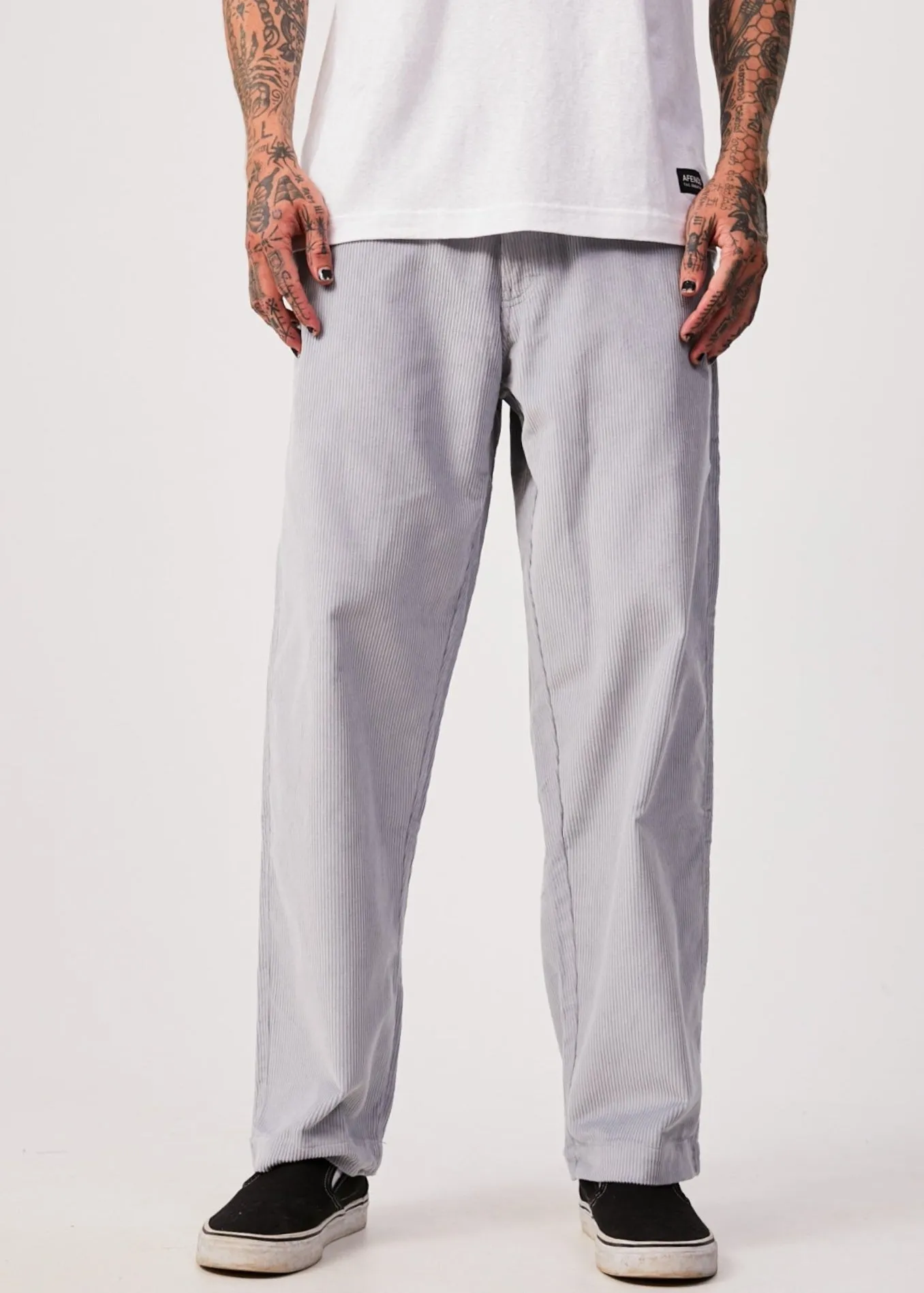 AFENDS Mens Louie - Corduroy Baggy Pants - Grey