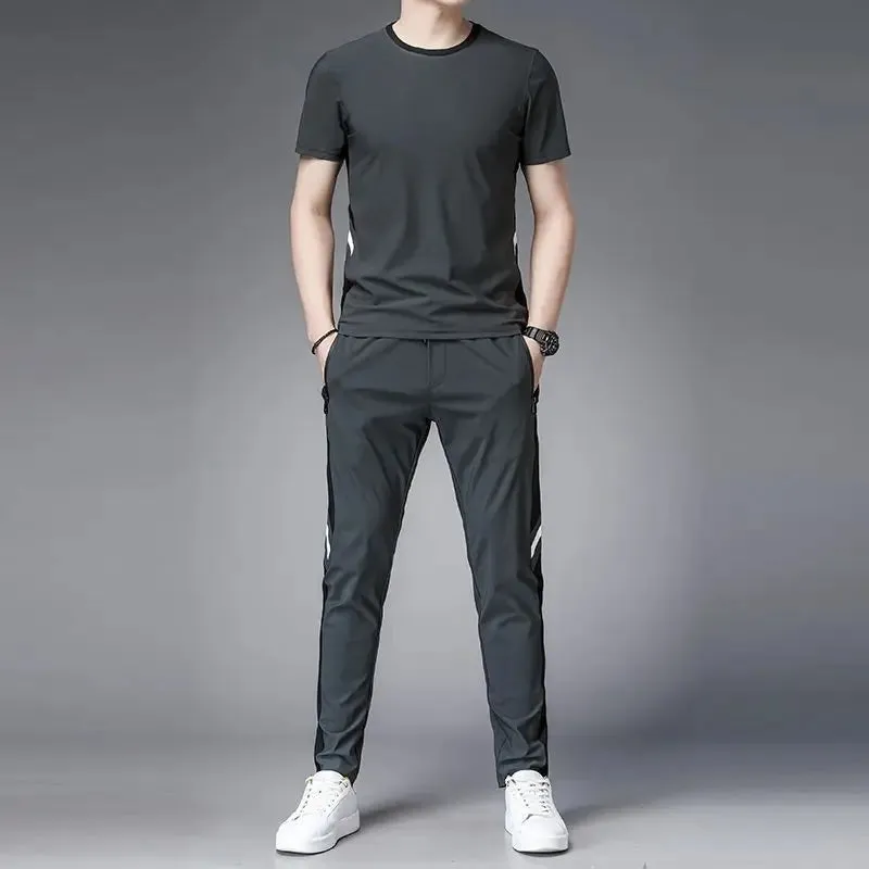 Aidase Men's Top Pants Sets Fashion Sports Suits Kpop Sweatpants Xl Clothing Cool No Logo Man T Shirt Polyester Slim Fit Chic Tracksuit