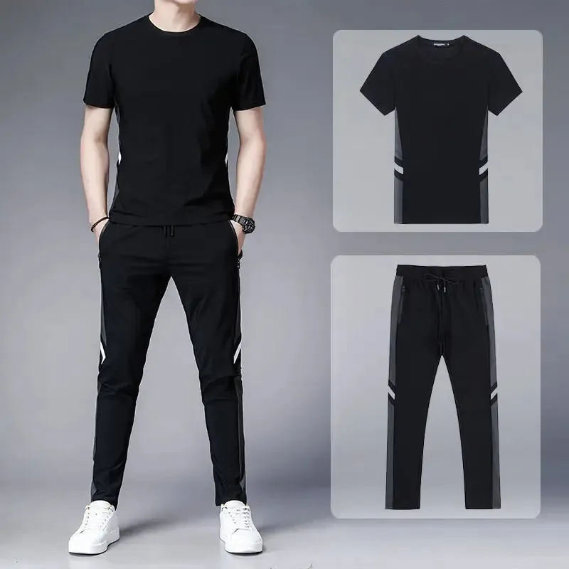 Aidase Men's Top Pants Sets Fashion Sports Suits Kpop Sweatpants Xl Clothing Cool No Logo Man T Shirt Polyester Slim Fit Chic Tracksuit