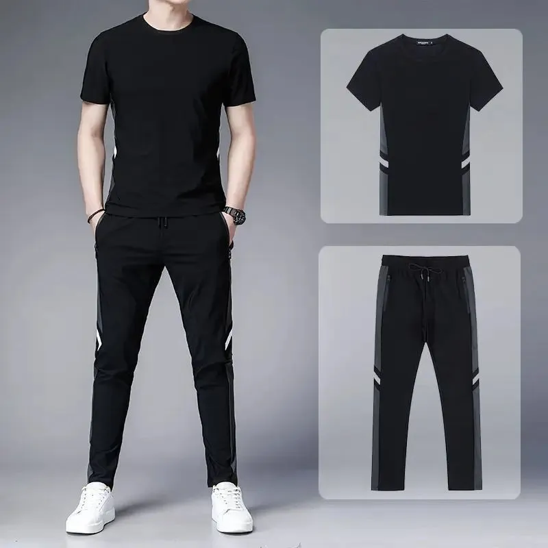 Aidase Men's Top Pants Sets Fashion Sports Suits Kpop Sweatpants Xl Clothing Cool No Logo Man T Shirt Polyester Slim Fit Chic Tracksuit