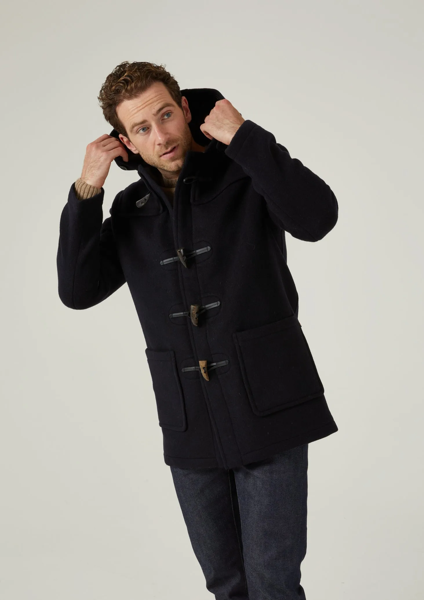 Alcombey Check Back Duffle Coat In Navy