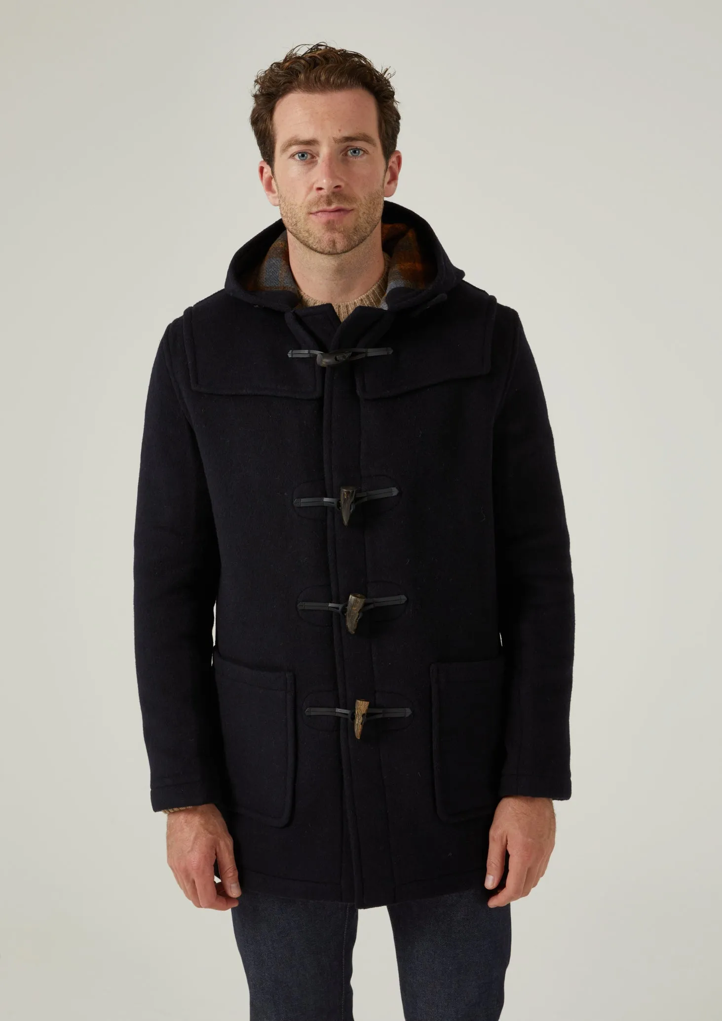 Alcombey Check Back Duffle Coat In Navy