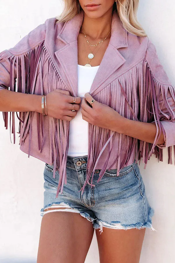 All Night Cropped Fringe Faux Suede Jacket