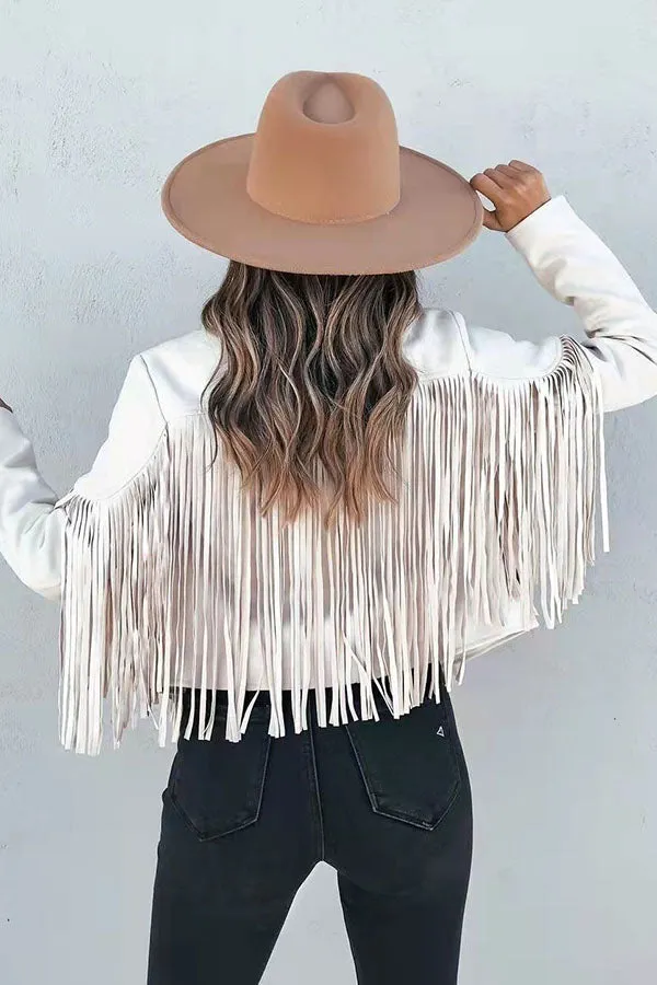 All Night Cropped Fringe Faux Suede Jacket