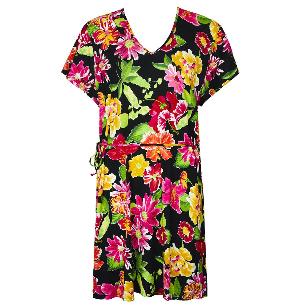 Antigel 'La Feminissima' Beach Coverup in Rose Améthyste (Floral on Black)