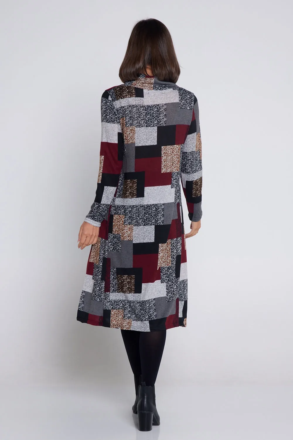 Astrid Tunic Dress - Burgundy/Grey/Black