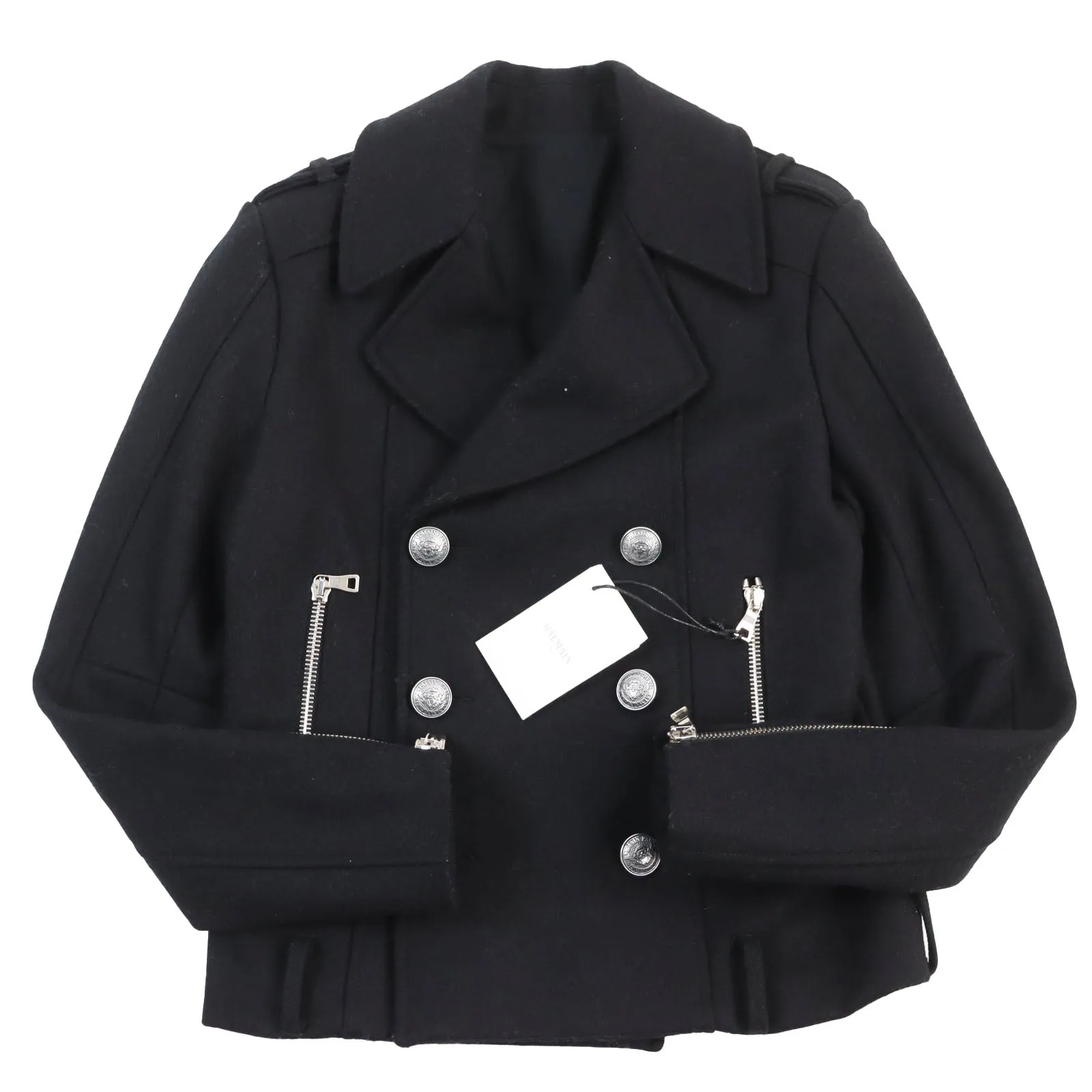 Balmain Wool Emblem Button Double Breasted Coat