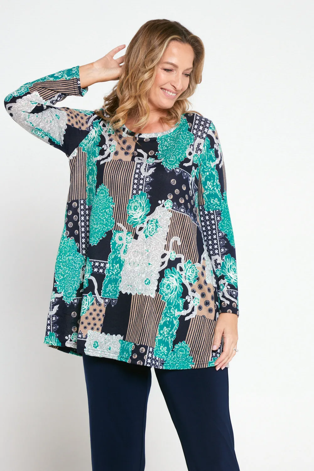 Barb Knit Top - Teal Paisley