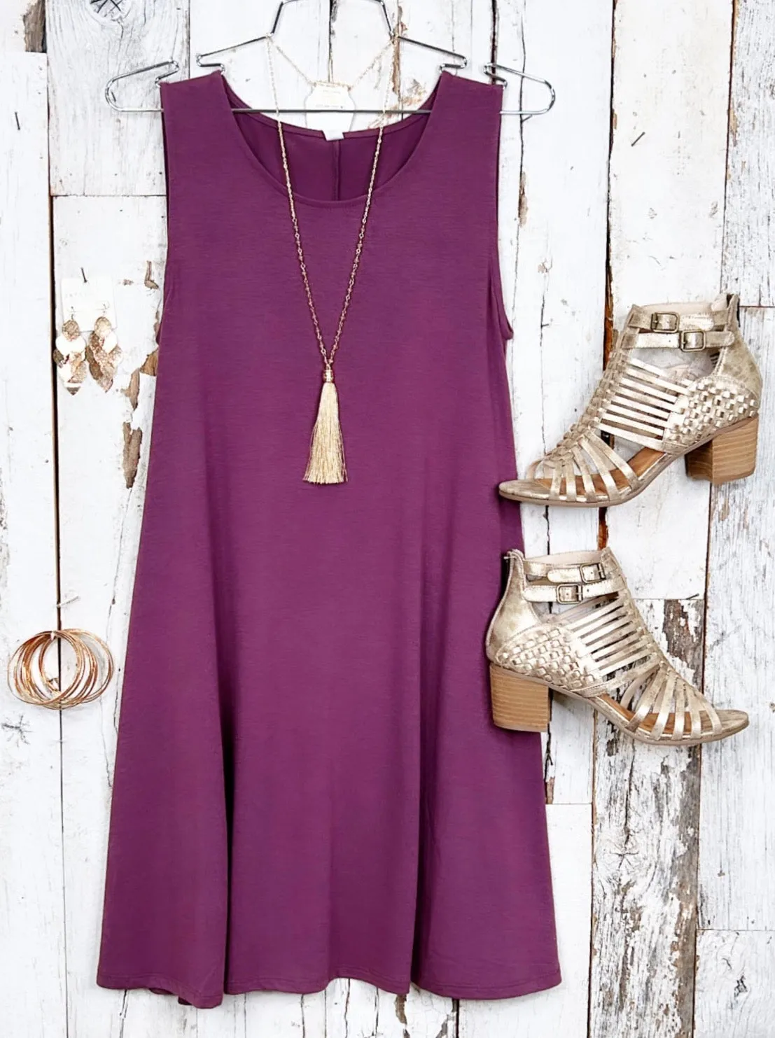 Basic Pocket Tank Dress - Eggplant