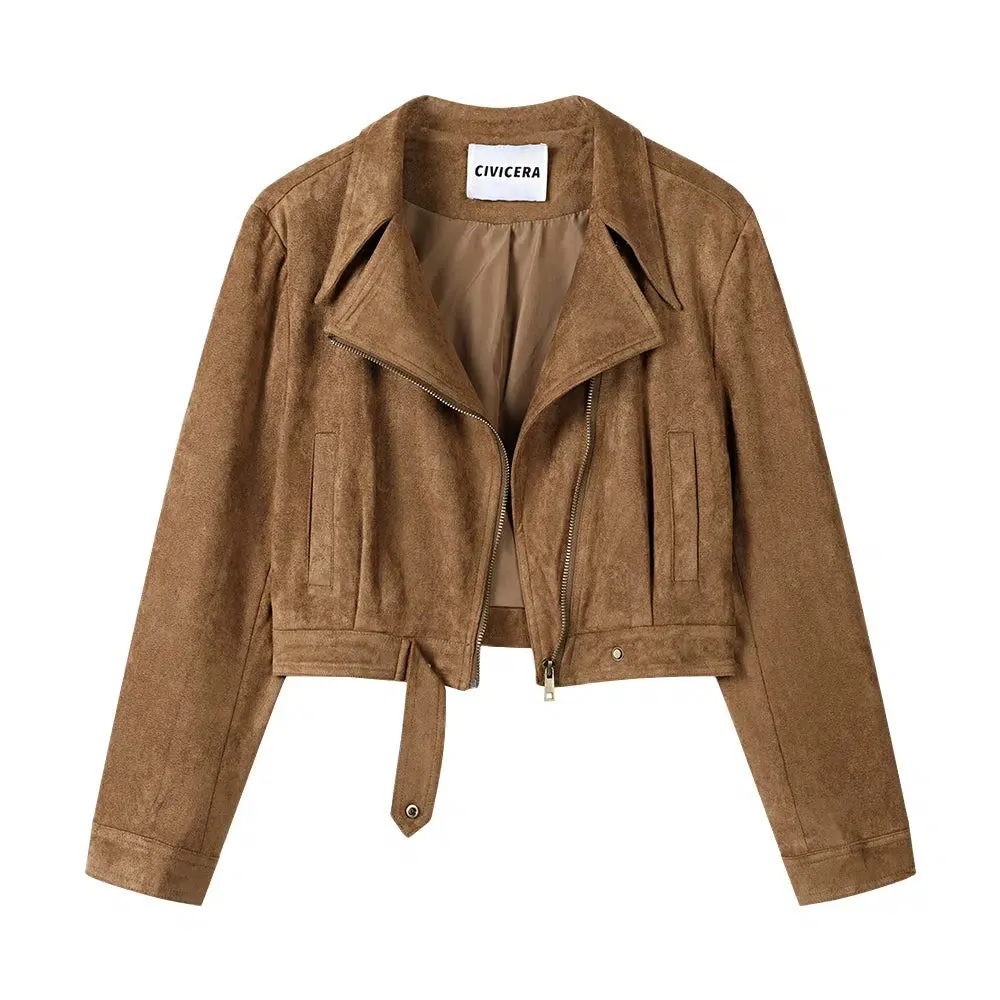 Belted Hem Suede Cropped Jacket