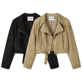 Belted Hem Suede Cropped Jacket