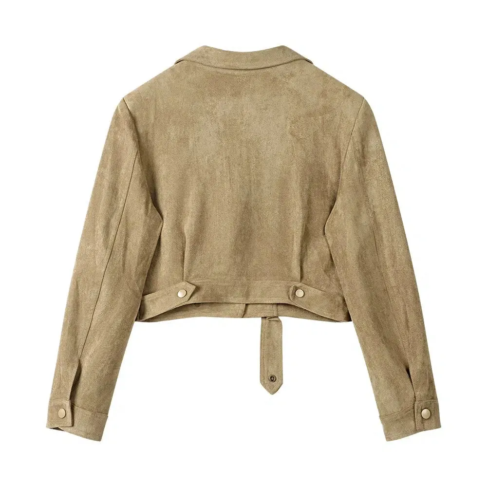 Belted Hem Suede Cropped Jacket