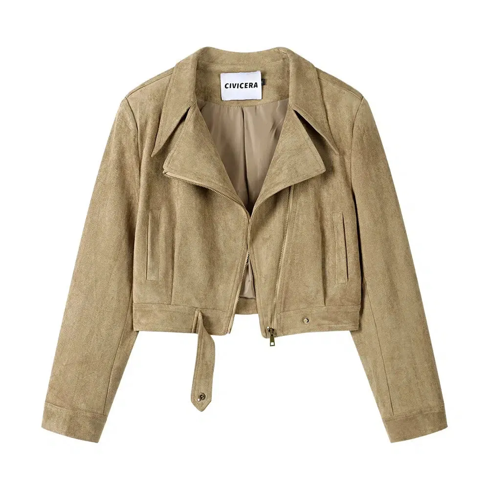 Belted Hem Suede Cropped Jacket