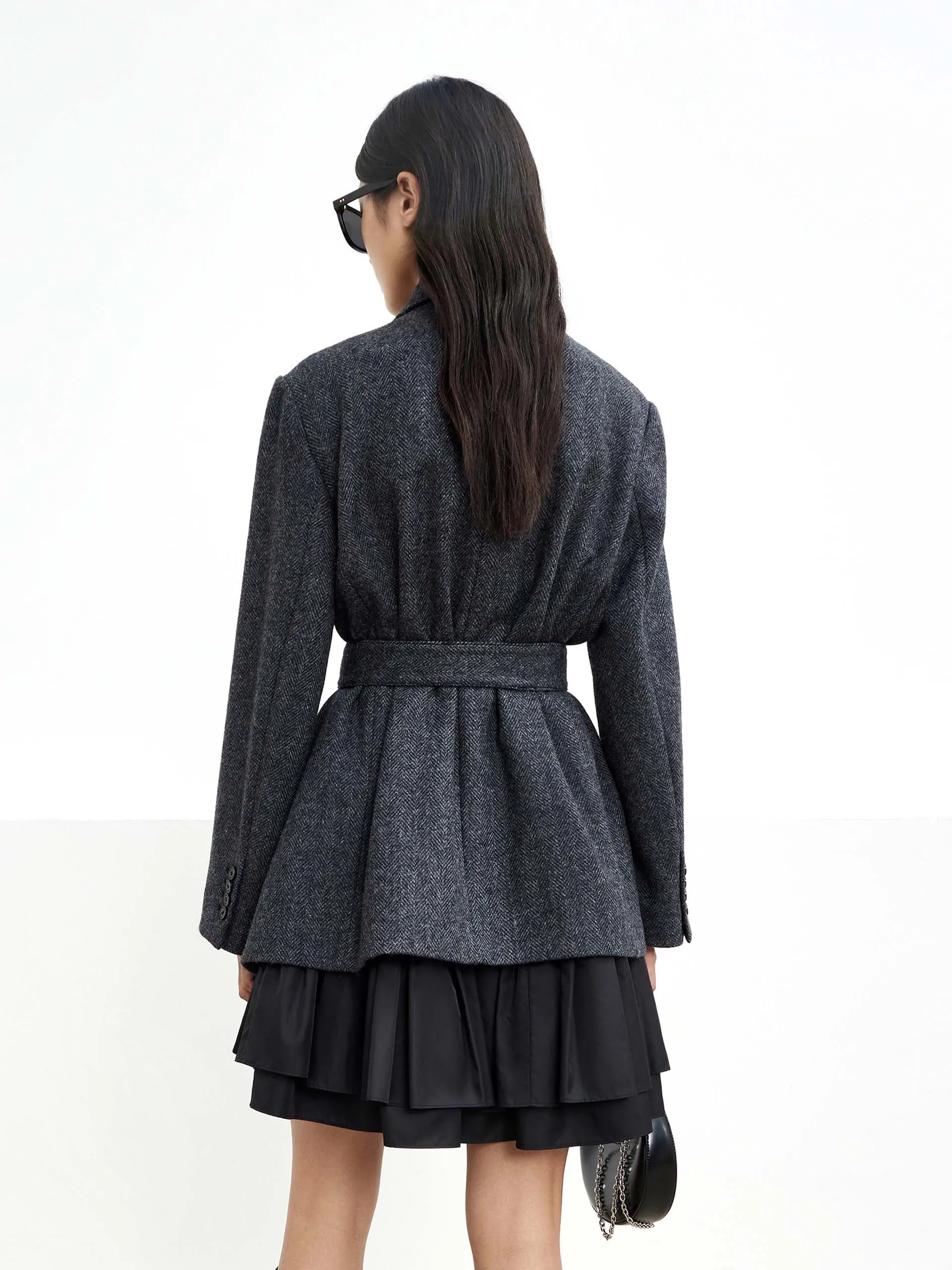 Belted Textured Blazer in Wool