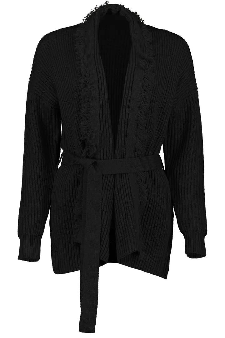 Bishop   Young Black Gaia Fringe Cardigan Sweater