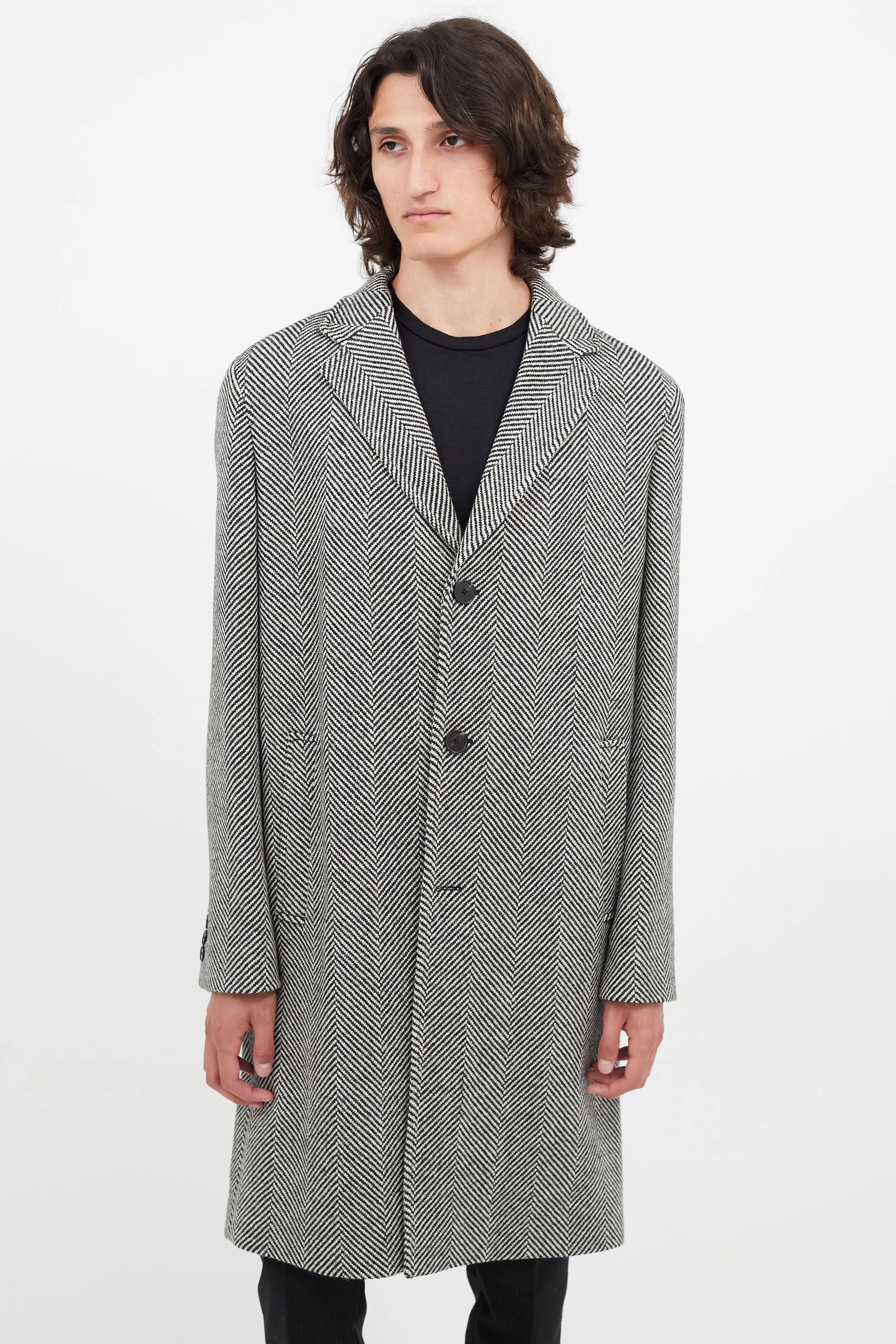 Black & White Wool Houndstooth Coat