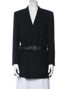 Black Blazer Coat with Leather Belt - L