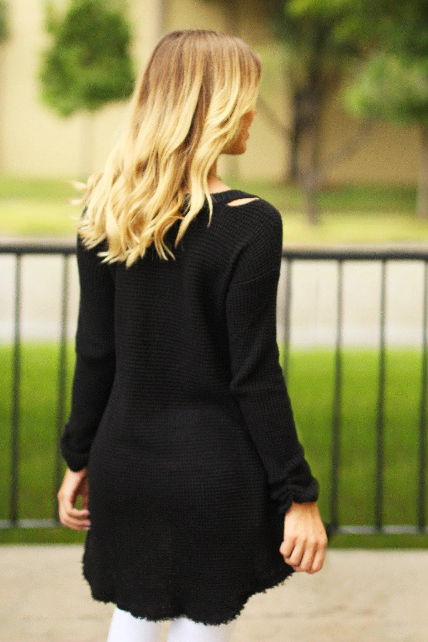 Black Knit V-Neck Tunic Sweater