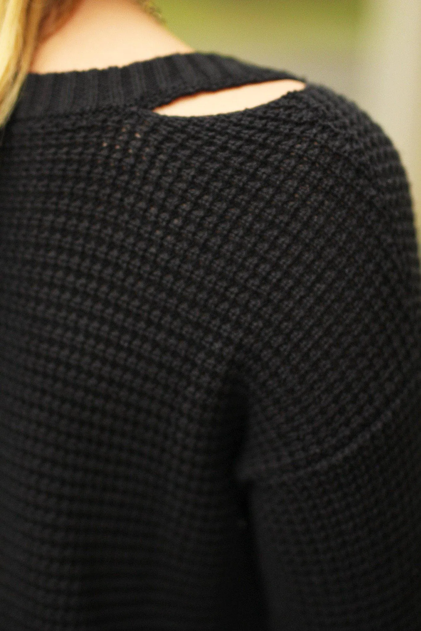 Black Knit V-Neck Tunic Sweater