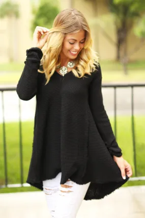 Black Knit V-Neck Tunic Sweater