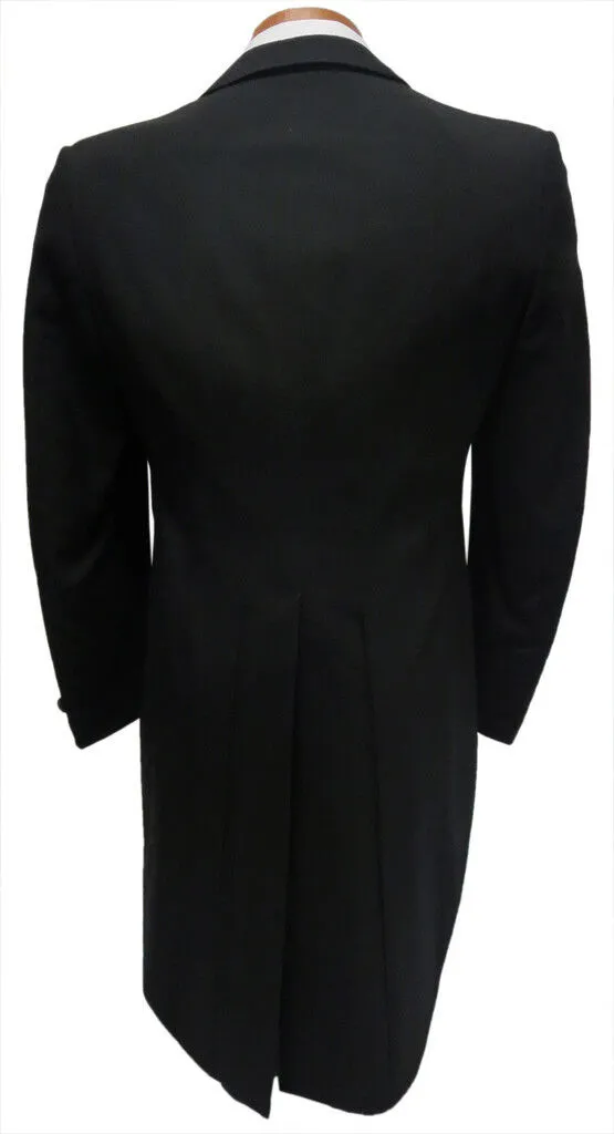 Black Wool 6 Button Satin Peak Lapel Tailcoat