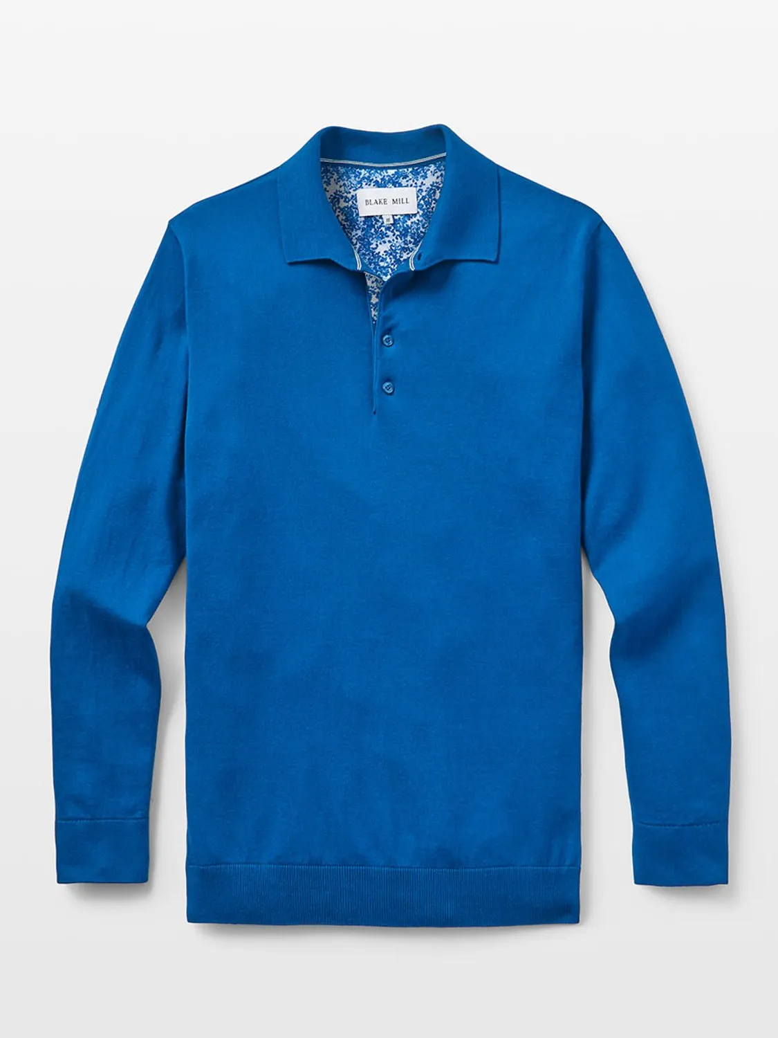 Blue Knit Polo with Blossom Accents