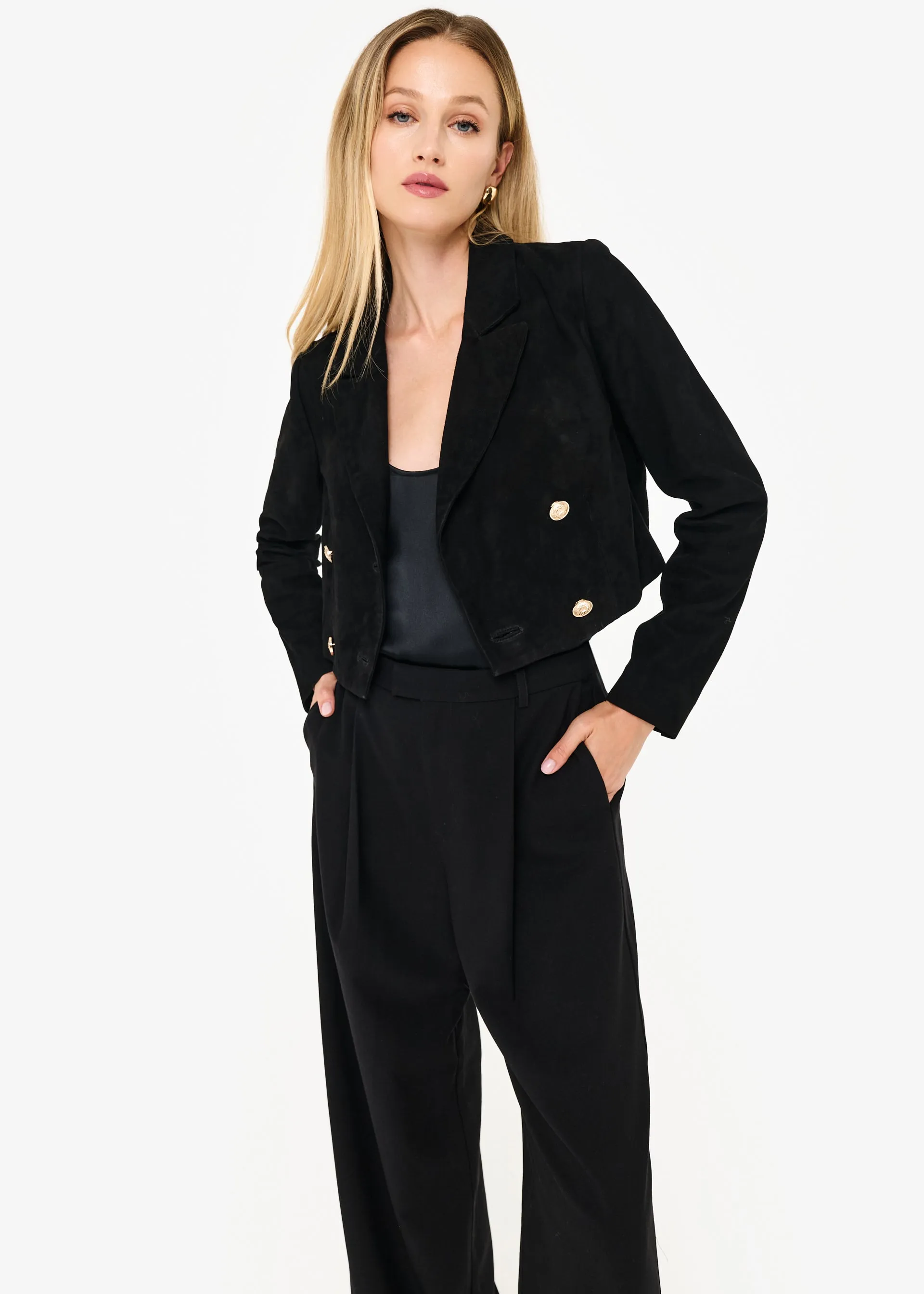 Boa Genuine Suede Cropped Jacket Black