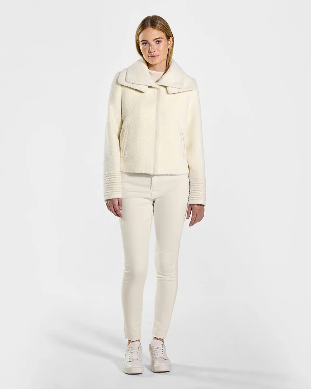 Bouclé Alpaca Moto Jacket with Signature Double Collar