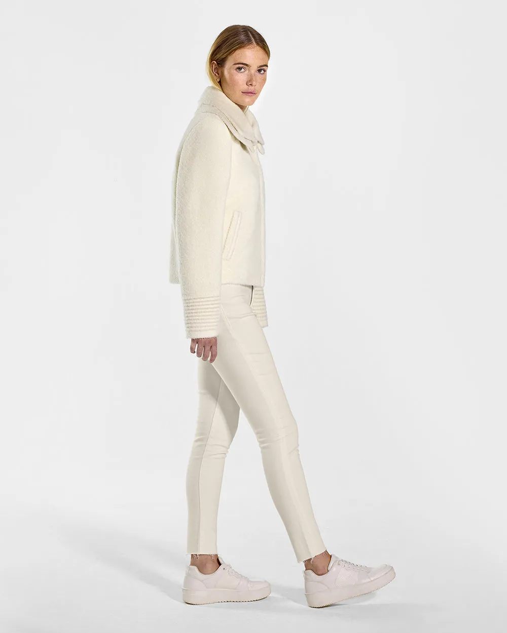 Bouclé Alpaca Moto Jacket with Signature Double Collar