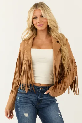 Brown Sugar Open Front Fringe Faux Suede Jacket