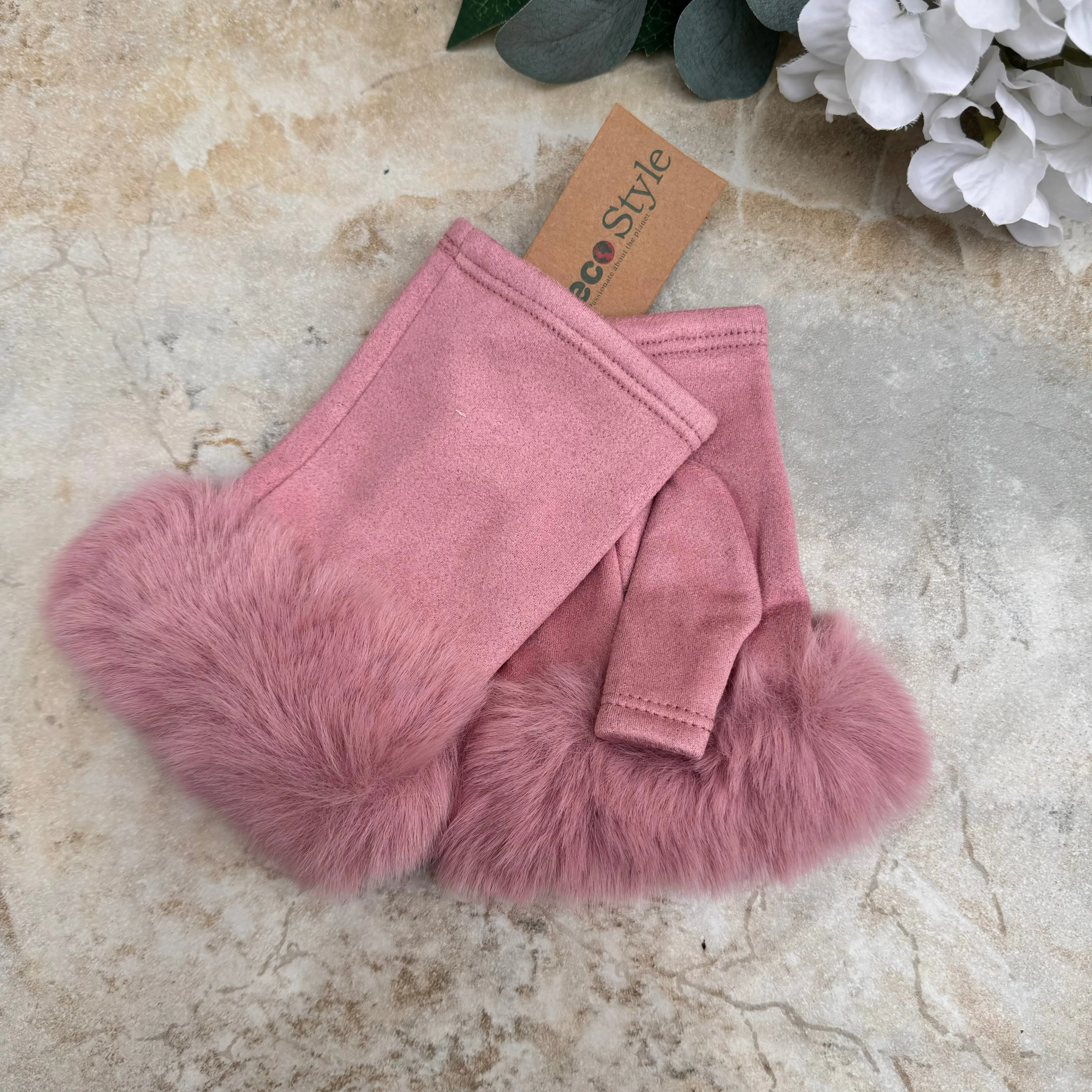 Butterfly Fingerless Faux Fur Edge Gloves