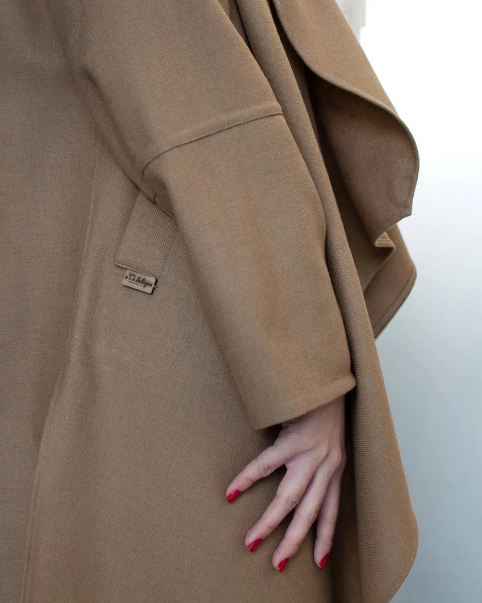 Camel Wool Coat w/wraparound Collar