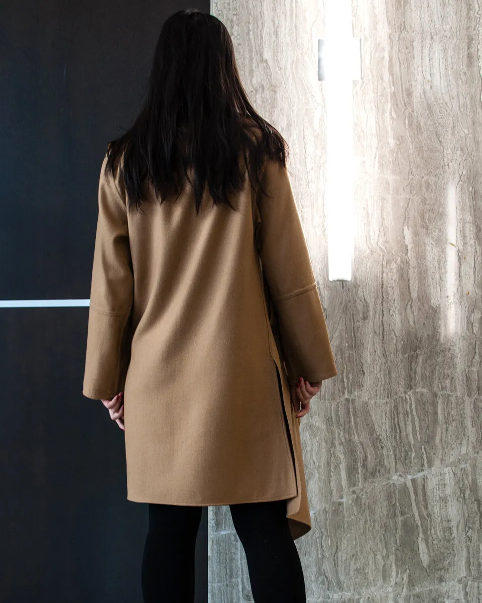 Camel Wool Coat w/wraparound Collar