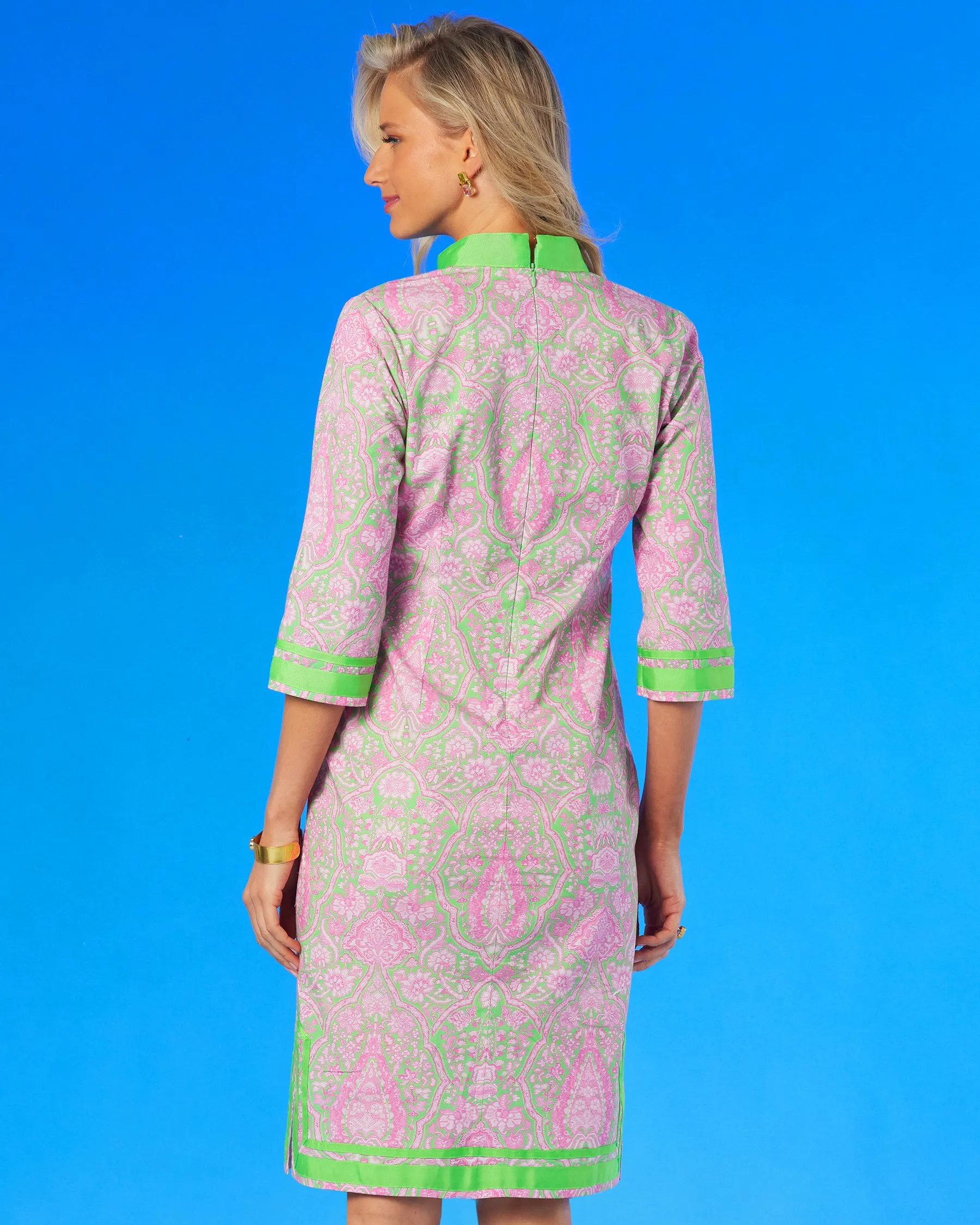 Capri Short Tunic Dress in Pink and Mint Julep Green Paisley