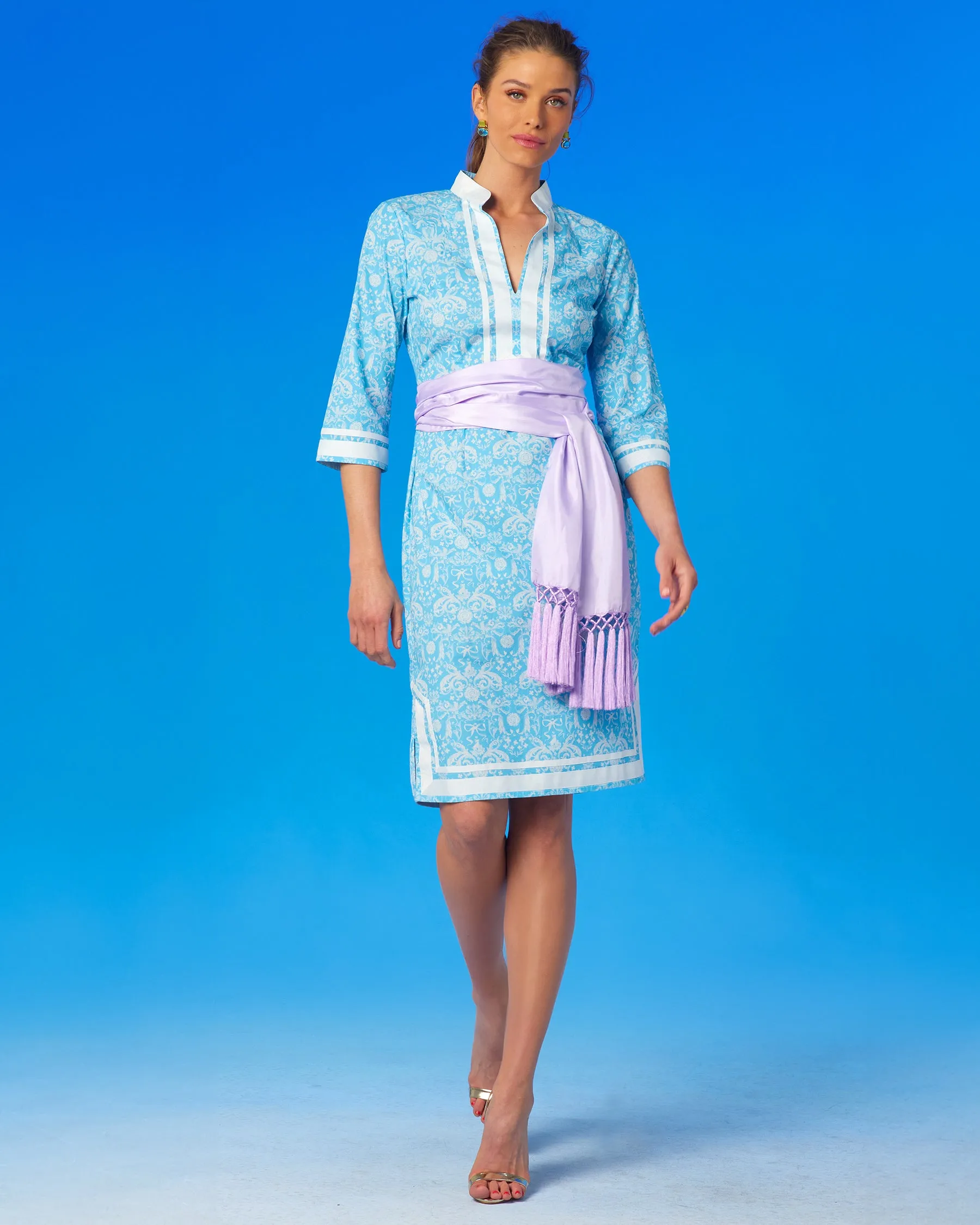 Capri Short Tunic Dress in Regency Porcelain Ribbons