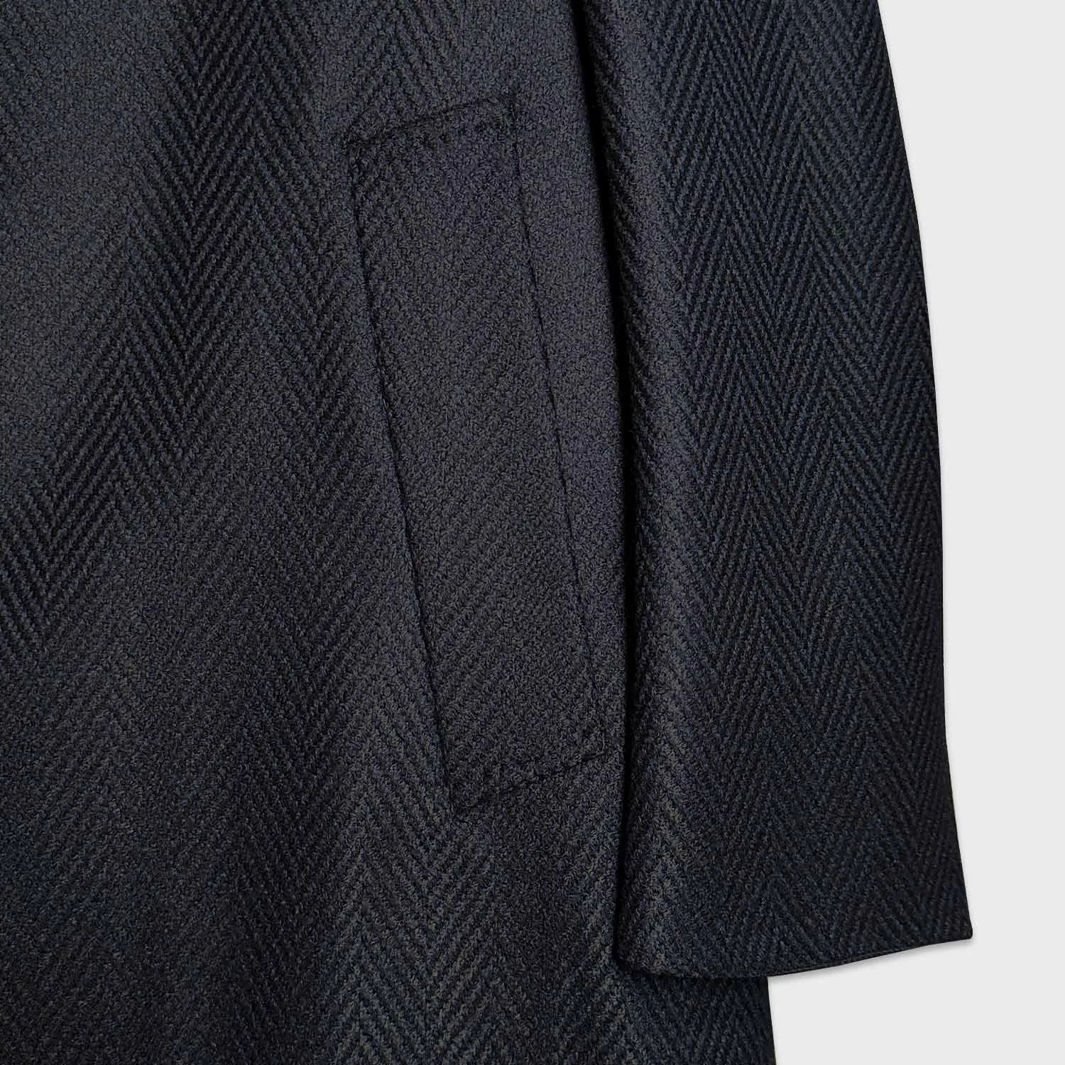 Caruso Blue Herringbone Wool Cashmere Tailoring Coat